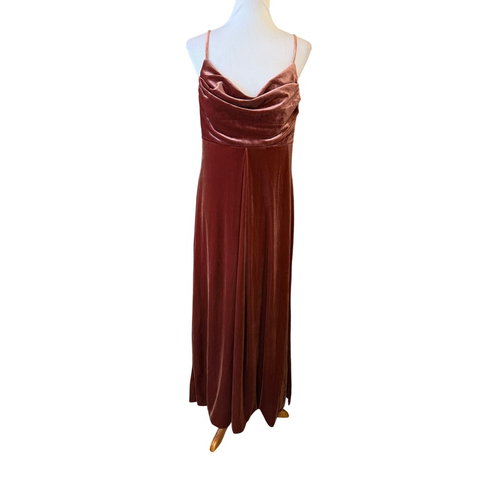 Revelry Skye Velvet Dress Maternity 12 Terracotta Cowl Neck Petite Maxi Gown